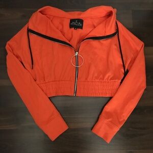 Y2K NOROZE Hoop Zipped Cropped Hoodie Sweater Size 10 Long Sleeve Neon Orange